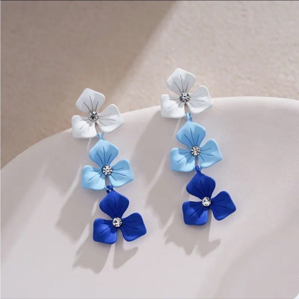 Gradient Blue Floral CZ Earrings